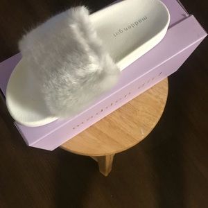 madden girl fuzzy slides